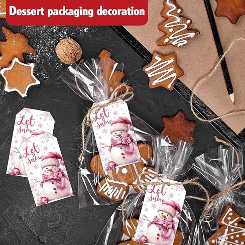 ملصقات هدايا عيد الميلاد الوردية لرجل الثلج مع سلسلة، مقاس 2 × 3.5 بوصة دعها ثلج، علامات هدايا تحت عنوان الثلج، علامات ندفة الثلج لعيد الميلاد الشتوي للهدايا، لوازم تزيين الحفلات المفضلة للعطلات-A16 in Kuwait