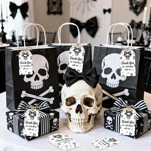Serencatcher Gothic Theme Party Decorations 50pcs Gothic Bow Thank You Gift Tags with String Skull Party Favor Tags for Rip to My 20s 30s Birthday Goth Wedding Bridal Shower Bachelorette Party Favors in Saudi Arabia