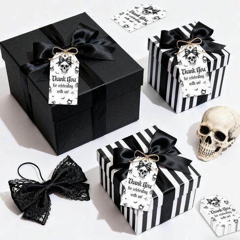 Serencatcher Gothic Theme Party Decorations 50pcs Gothic Bow Thank You Gift Tags with String Skull Party Favor Tags for Rip to My 20s 30s Birthday Goth Wedding Bridal Shower Bachelorette Party Favors in Saudi Arabia