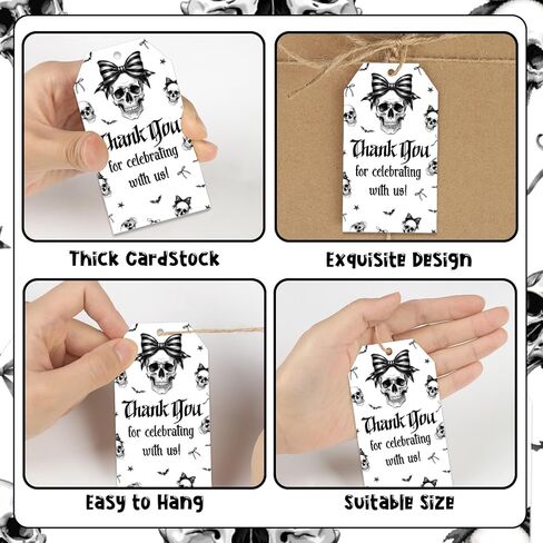 Serencatcher Gothic Theme Party Decorations 50pcs Gothic Bow Thank You Gift Tags with String Skull Party Favor Tags for Rip to My 20s 30s Birthday Goth Wedding Bridal Shower Bachelorette Party Favors in Saudi Arabia