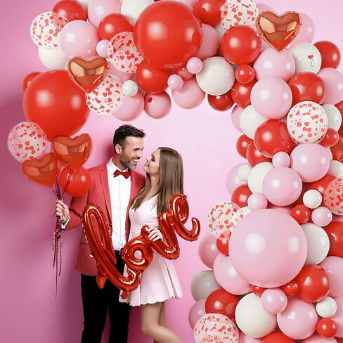 Valentines Balloon Arch Garland Kit, 40“ LOVE Foil Balloons with Red Heart Balloons Set for Valentines Day Decorations Romantic Proposal Wedding Anniversary Party Decoratons in Saudi Arabia