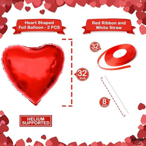 KatchOn, Big Red Heart Balloons - 32 Inch, Pack of 2 | Valentines Balloons for Valentines Day Decorations | Heart Shaped Balloons, Big Heart Balloon | Valentines Day Balloons, Valentines Decorations in Saudi Arabia