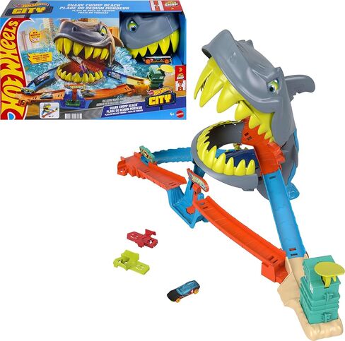 Hot Wheels Toy Car Track Set, City Shark Chomp Beach Playset with 1:64 Scale Die-Cast Vehicle. 2 Ways to Play, Knock Out The Shark or Get Eaten in Saudi Arabia