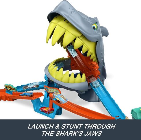 Hot Wheels Toy Car Track Set, City Shark Chomp Beach Playset with 1:64 Scale Die-Cast Vehicle. 2 Ways to Play, Knock Out The Shark or Get Eaten in Saudi Arabia
