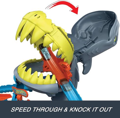 Hot Wheels Toy Car Track Set, City Shark Chomp Beach Playset with 1:64 Scale Die-Cast Vehicle. 2 Ways to Play, Knock Out The Shark or Get Eaten in Saudi Arabia