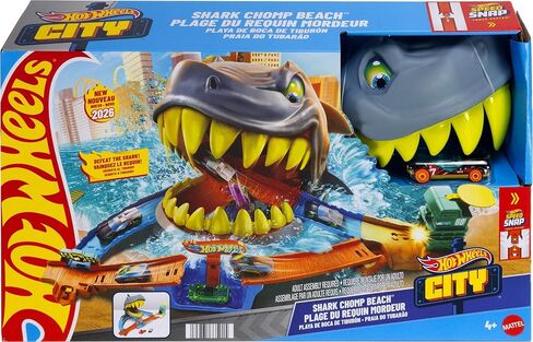 Hot Wheels Toy Car Track Set, City Shark Chomp Beach Playset with 1:64 Scale Die-Cast Vehicle. 2 Ways to Play, Knock Out The Shark or Get Eaten in Saudi Arabia