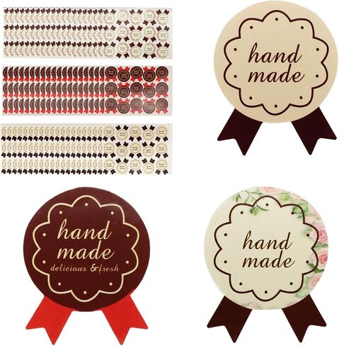 900 Handmade Stickers, 3 Styles, 300pcs Each, 2.8x3.5cm/1.1x1.4in, Paper, Rectangular, Perfect for Baked Goods Packaging in Saudi Arabia