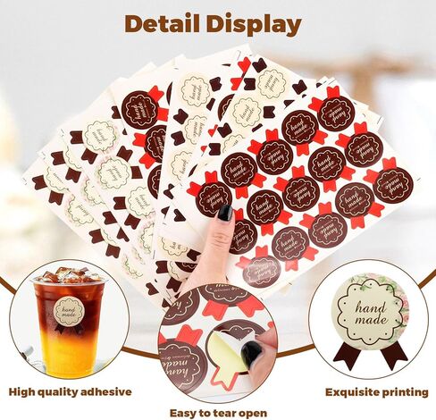 900 Handmade Stickers, 3 Styles, 300pcs Each, 2.8x3.5cm/1.1x1.4in, Paper, Rectangular, Perfect for Baked Goods Packaging in Saudi Arabia