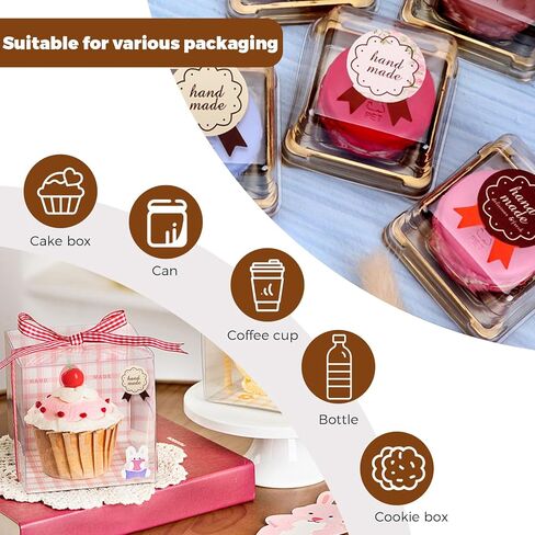 900 Handmade Stickers, 3 Styles, 300pcs Each, 2.8x3.5cm/1.1x1.4in, Paper, Rectangular, Perfect for Baked Goods Packaging in Saudi Arabia