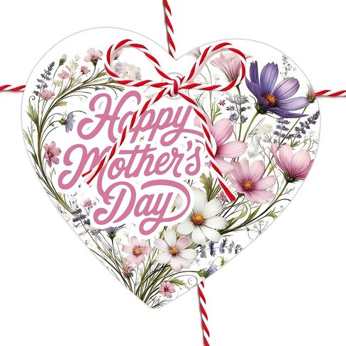 Mothers Day Gift Tags, 50 Pcs Happy Mothers Day Tags, Heart Shaped Mom Floral Hanging Labels for Treat Bag Gifts Box, Mom Party Favor Decor-A006 in Saudi Arabia