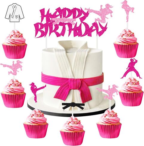 Sursurprise Karate Birthday Decorations, 25Pcs Happy Birthday Cake Topper Karate Cupcake Toppers for Girls Taekwondo Martial Arts Party Supplies in Saudi Arabia