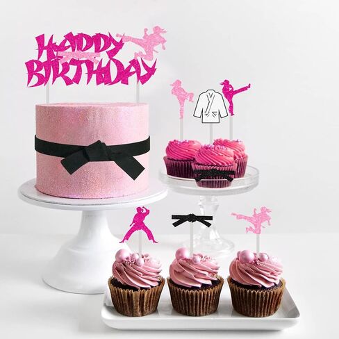 Sursurprise Karate Birthday Decorations, 25Pcs Happy Birthday Cake Topper Karate Cupcake Toppers for Girls Taekwondo Martial Arts Party Supplies in Saudi Arabia