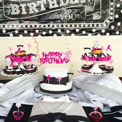 Sursurprise Karate Birthday Decorations, 25Pcs Happy Birthday Cake Topper Karate Cupcake Toppers for Girls Taekwondo Martial Arts Party Supplies in Saudi Arabia