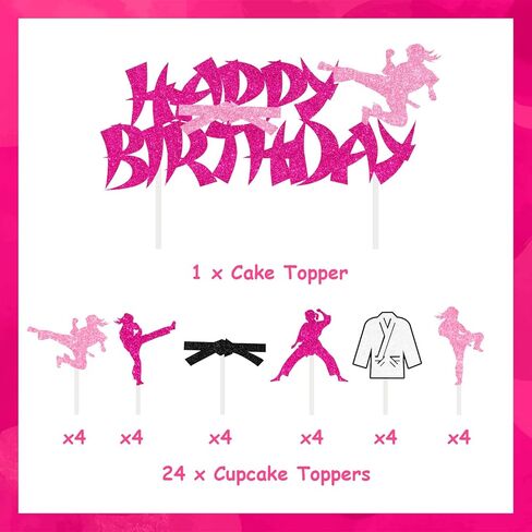 Sursurprise Karate Birthday Decorations, 25Pcs Happy Birthday Cake Topper Karate Cupcake Toppers for Girls Taekwondo Martial Arts Party Supplies in Saudi Arabia
