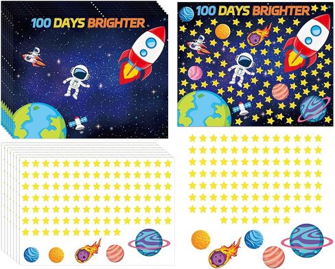 CHUNNIN 32Pcs 100 Days of School Space Scene Sticker for Kids Fun Vivid Solar System Astronaut Poster and Space Theme DIY Craft Sticker Outer Space Build a Scene Crafts for Classroom Activity Supplies in Saudi Arabia