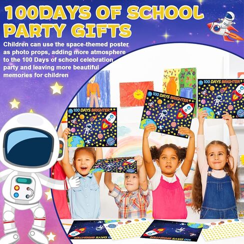 CHUNNIN 32Pcs 100 Days of School Space Scene Sticker for Kids Fun Vivid Solar System Astronaut Poster and Space Theme DIY Craft Sticker Outer Space Build a Scene Crafts for Classroom Activity Supplies in Saudi Arabia