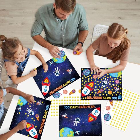 CHUNNIN 32Pcs 100 Days of School Space Scene Sticker for Kids Fun Vivid Solar System Astronaut Poster and Space Theme DIY Craft Sticker Outer Space Build a Scene Crafts for Classroom Activity Supplies in Saudi Arabia