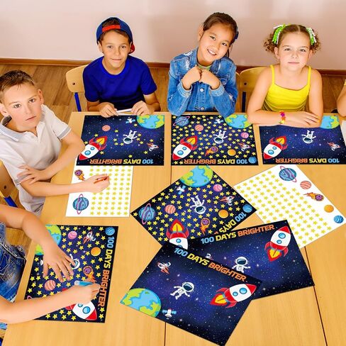 CHUNNIN 32Pcs 100 Days of School Space Scene Sticker for Kids Fun Vivid Solar System Astronaut Poster and Space Theme DIY Craft Sticker Outer Space Build a Scene Crafts for Classroom Activity Supplies in Saudi Arabia