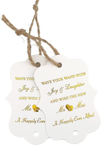 G2PLUS Wedding Favors Tags, 100PCS Gold Wedding Send Off Tags, The New Mr & Mrs. Label Tag, 2.8X2 in White Paper Gift Tag with String for Bridal Shower, Anniversary Celebration in Saudi Arabia