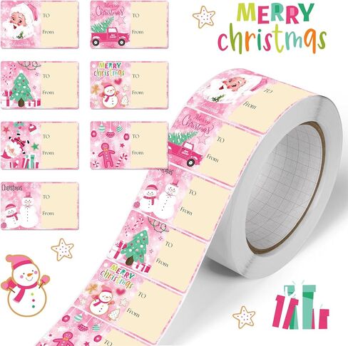 420 Pcs Christmas Name Tag Stickers Holiday Self Adhesive Pink Name Tags Merry Christmas Labels for Xmas Presents Wrapping Decoration in Saudi Arabia