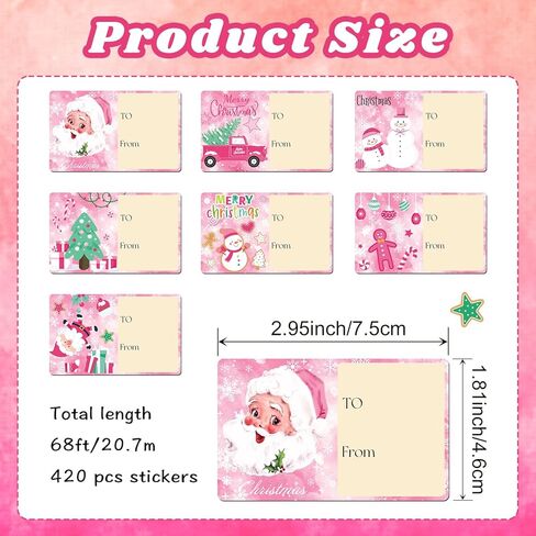 420 Pcs Christmas Name Tag Stickers Holiday Self Adhesive Pink Name Tags Merry Christmas Labels for Xmas Presents Wrapping Decoration in Saudi Arabia