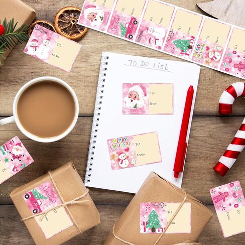 420 Pcs Christmas Name Tag Stickers Holiday Self Adhesive Pink Name Tags Merry Christmas Labels for Xmas Presents Wrapping Decoration in Saudi Arabia