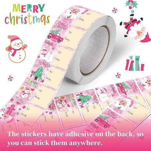 420 Pcs Christmas Name Tag Stickers Holiday Self Adhesive Pink Name Tags Merry Christmas Labels for Xmas Presents Wrapping Decoration in Saudi Arabia