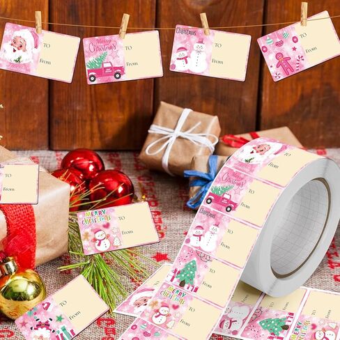 420 Pcs Christmas Name Tag Stickers Holiday Self Adhesive Pink Name Tags Merry Christmas Labels for Xmas Presents Wrapping Decoration in Saudi Arabia