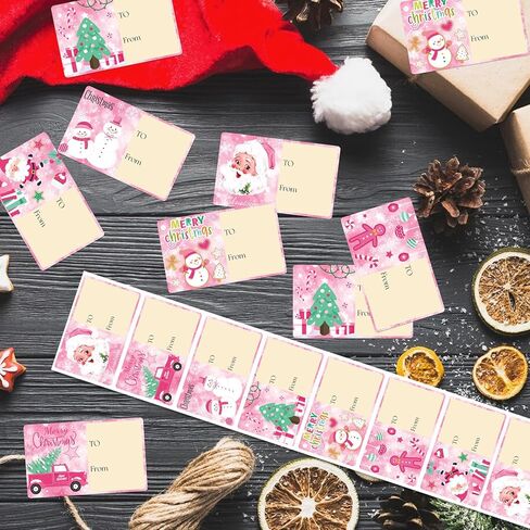 420 Pcs Christmas Name Tag Stickers Holiday Self Adhesive Pink Name Tags Merry Christmas Labels for Xmas Presents Wrapping Decoration in Saudi Arabia