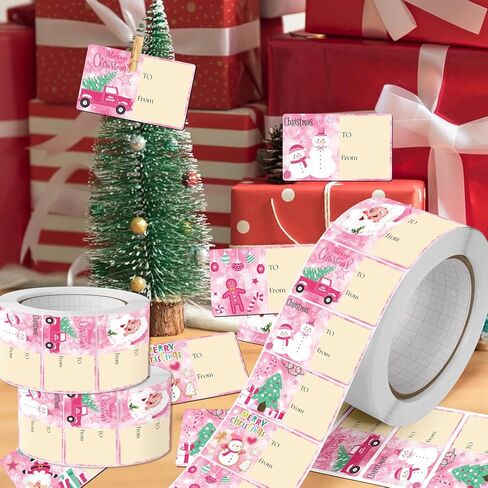 420 Pcs Christmas Name Tag Stickers Holiday Self Adhesive Pink Name Tags Merry Christmas Labels for Xmas Presents Wrapping Decoration in Saudi Arabia
