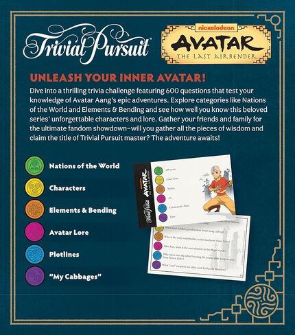 Trivial Pursuit: Avatar The Last Airbender, Quick Play Edition Trivia Board Game, Test Your Knowledge of Avatar Lore with 600 Questions in 6 Categories, Officially Licensed Nickelodeon Merchandise in Saudi Arabia