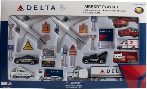 Daron Delta Airport 25-Piece Die-Cast Metal and Plastic Airplanes, Vehicles, and Accessories Playset Toy and Collectible for Ages 3+ in Saudi Arabia