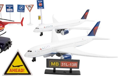 Daron Delta Airport 25-Piece Die-Cast Metal and Plastic Airplanes, Vehicles, and Accessories Playset Toy and Collectible for Ages 3+ in Saudi Arabia