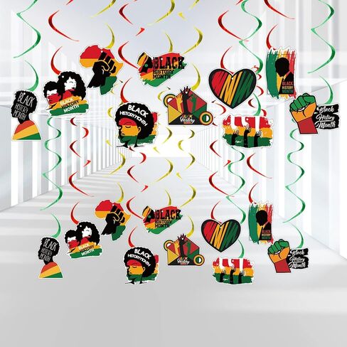 50 Pcs Black History Month Hanging Swirls Party Decoration Black History Decorations Black History Month Decorations for Classroom African BHM Worthwhile Commemoration Festival Hanging Decoration in Saudi Arabia