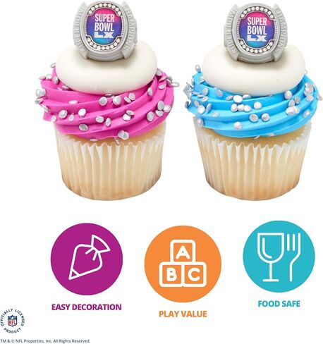 DecoPac NFL Super Bowl LX Rings, Cupcake Decorations, Officially Licensed, Football Rings, Food Safe Cake Toppers – 24 Pack in Saudi Arabia