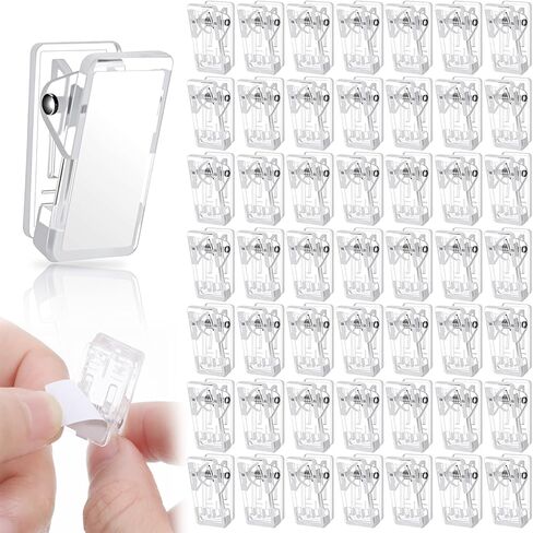 TIESOME 50Pcs Self Adhesive Clips for Photo Sticky Clips for Wall Tapestry Wall Hanging Clip Sticky Spring Clip for Office Home Clear Plastic Hook for Hanging Poster Photo Office Decoration in Saudi Arabia