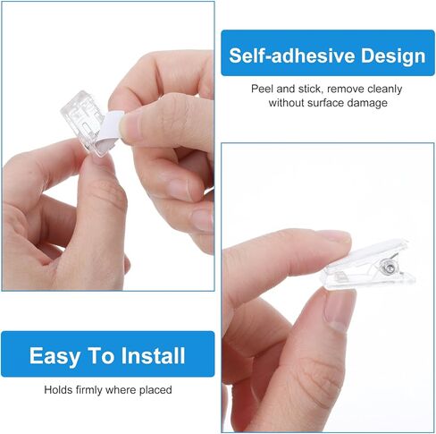TIESOME 50Pcs Self Adhesive Clips for Photo Sticky Clips for Wall Tapestry Wall Hanging Clip Sticky Spring Clip for Office Home Clear Plastic Hook for Hanging Poster Photo Office Decoration in Saudi Arabia