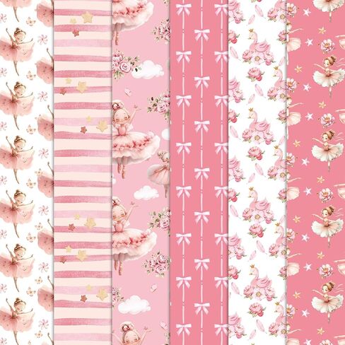 Whaline 6Pcs Ballerina Cotton Fabric Bundles Pink Dancing Girl Fat Quarters Ballet Dance Quilting Patchwork for DIY Sewing Craft Decor, 18 x 22 Inch in Saudi Arabia