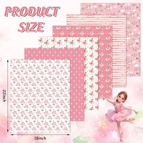 Whaline 6Pcs Ballerina Cotton Fabric Bundles Pink Dancing Girl Fat Quarters Ballet Dance Quilting Patchwork for DIY Sewing Craft Decor, 18 x 22 Inch in Saudi Arabia