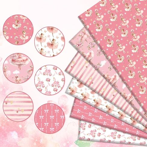 Whaline 6Pcs Ballerina Cotton Fabric Bundles Pink Dancing Girl Fat Quarters Ballet Dance Quilting Patchwork for DIY Sewing Craft Decor, 18 x 22 Inch in Saudi Arabia