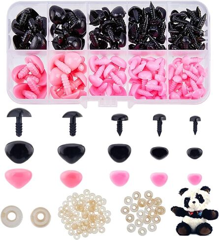 SUPERFINDINGS 130pcs 5 Sizes Plastic Safety Noses with Washer Triangle Animal Doll Nose Black and Pink Craft Amigurumi Nose Sets for Doll Puppet Bear Plush Crochet Projects DIY Animal Making in Saudi Arabia