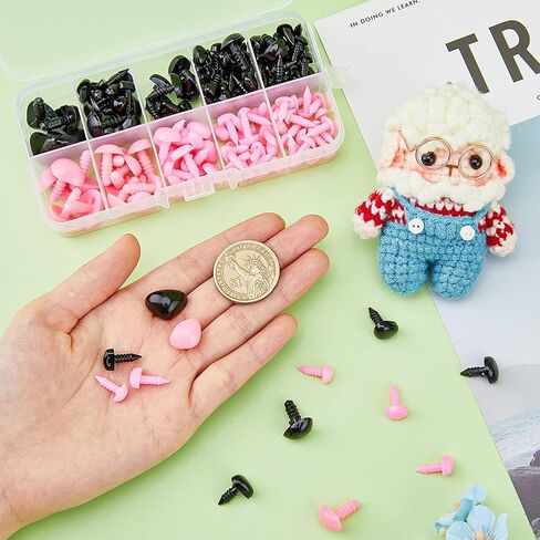 SUPERFINDINGS 130pcs 5 Sizes Plastic Safety Noses with Washer Triangle Animal Doll Nose Black and Pink Craft Amigurumi Nose Sets for Doll Puppet Bear Plush Crochet Projects DIY Animal Making in Saudi Arabia