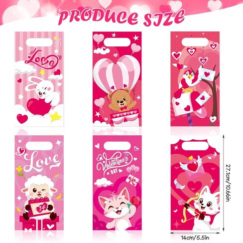 DIYASY 48 Pcs Valentine’s Day Plastic Gift Treat Bags, Small Candy Bags with Handle for Kids Pink Red Heart Valentine Bag Wedding Party Favor Classroom Gift Exchange in Saudi Arabia