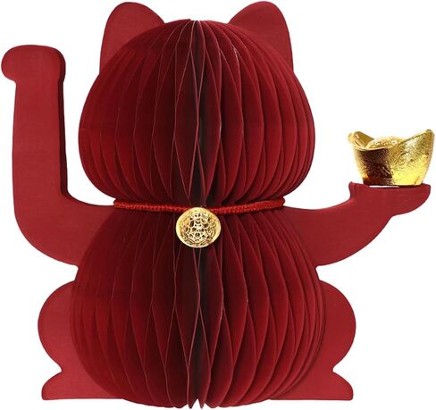 Lucky Cat Honeycomb Centerpiece 2026 Chinese New Year Eve Decoration Year of the Horse Asian Spring Festival Table Decor, Foldable Paper Lunar New Year Centerpiece for Home and Dinner Table in Saudi Arabia
