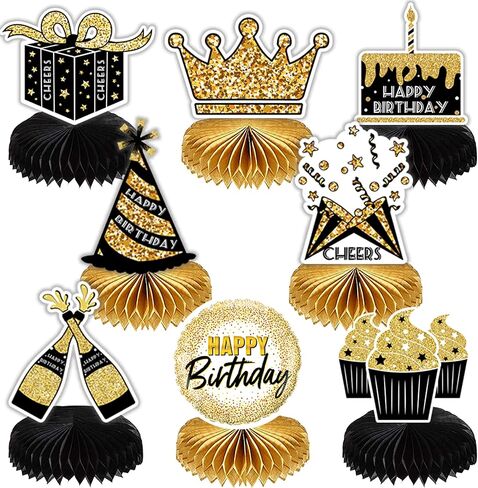 8 Pieces Happy Birthday Honeycomb Centerpieces Party Table Decorations Table Toppers for Birthday Party Supplies in Saudi Arabia