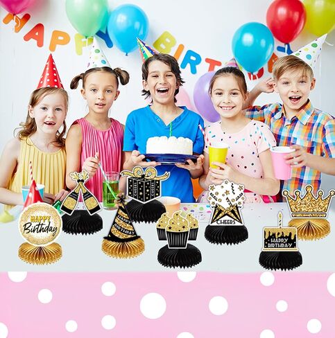 8 Pieces Happy Birthday Honeycomb Centerpieces Party Table Decorations Table Toppers for Birthday Party Supplies in Saudi Arabia
