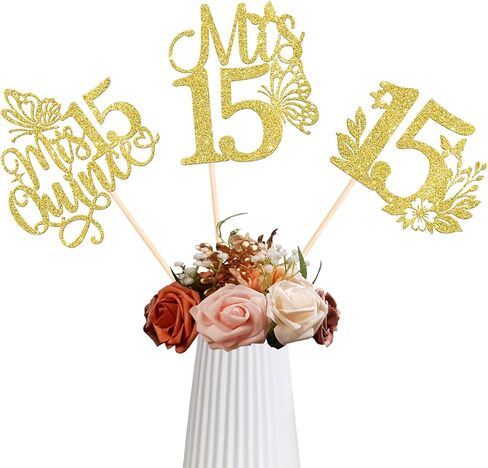 12 Pack Mis 15 Centerpiece Sticks, 15th Birthday Party Decorations, Gold Glitter Quince 15 Fabulous Table Toppers Decorations for Cheers to 15 Years Old Birthday Anniversary Party Decotations in Saudi Arabia