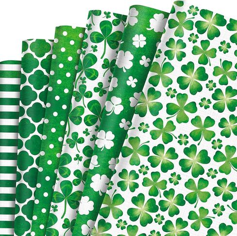 12 Sheets St. Patrick's Day Wrapping Paper Watercolor Shamrock Clover Gift Wrapping Paper Set 6 Stripes Polka Dots Designs St. Patrick‘s Day Gift Wrap for Irish Themed Holiday Crafts DIY Gift Packing,20x27in in Saudi Arabia
