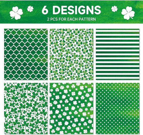 12 Sheets St. Patrick's Day Wrapping Paper Watercolor Shamrock Clover Gift Wrapping Paper Set 6 Stripes Polka Dots Designs St. Patrick‘s Day Gift Wrap for Irish Themed Holiday Crafts DIY Gift Packing,20x27in in Saudi Arabia