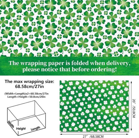 12 Sheets St. Patrick's Day Wrapping Paper Watercolor Shamrock Clover Gift Wrapping Paper Set 6 Stripes Polka Dots Designs St. Patrick‘s Day Gift Wrap for Irish Themed Holiday Crafts DIY Gift Packing,20x27in in Saudi Arabia
